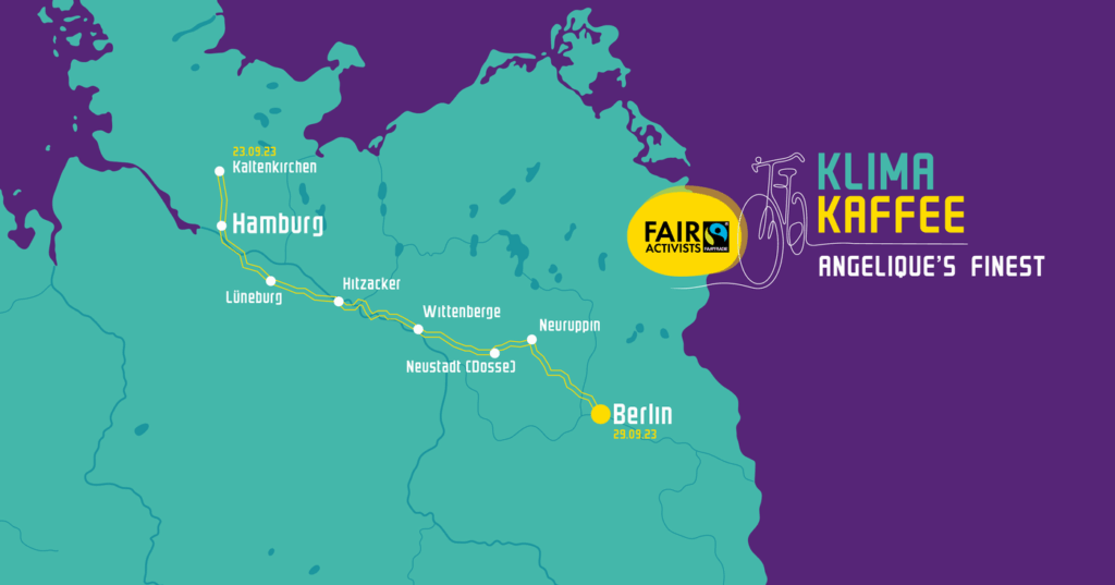 Karte zur Klima-Kaffee Fahrradtour mit Zwischenstopps.