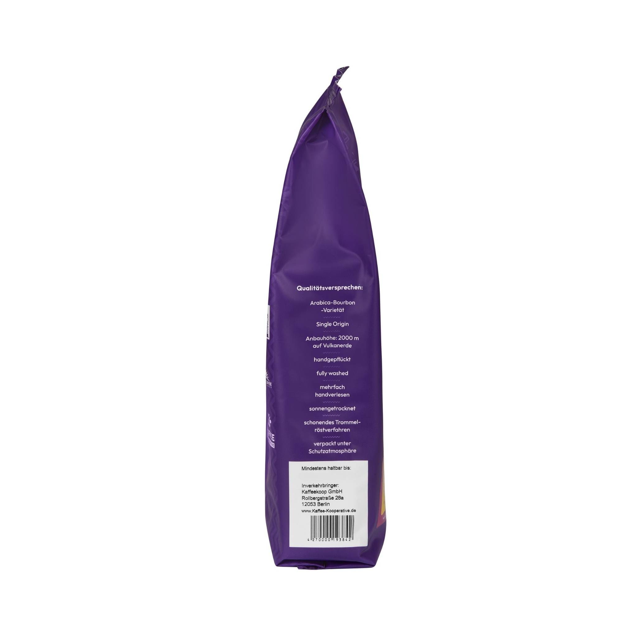 500g Verpackung von Angelique’s Finest mit Informationen zum Qualitätsversprechen